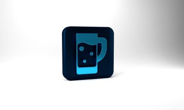 Blue Glass of beer icon isolated on grey background. Blue square button. 3d illustration 3D render.