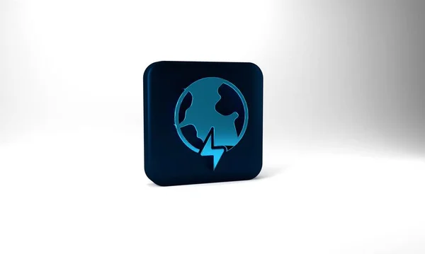 Blue Global Energy Power Planet Flash Thunderbolt Icon Isolated Grey — Stockfoto