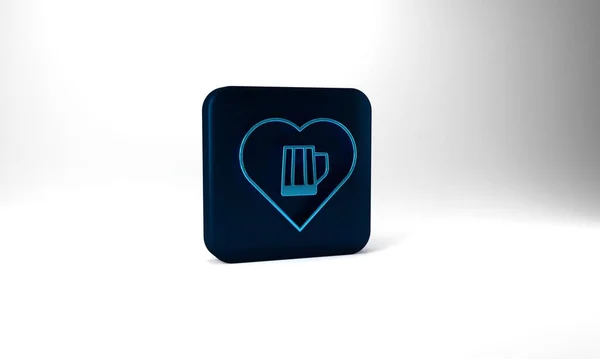 Blue Heart Glass Beer Icon Isolated Grey Background Blue Square — Stock fotografie