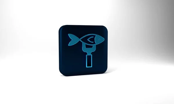 Blue Dried Fish Icon Isolated Grey Background Blue Square Button — Stockfoto