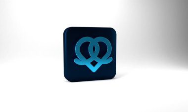 Blue Pretzel icon isolated on grey background. German comfort food pastry. Oktoberfest festival. Blue square button. 3d illustration 3D render.