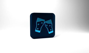 Blue Glass of beer icon isolated on grey background. Blue square button. 3d illustration 3D render.