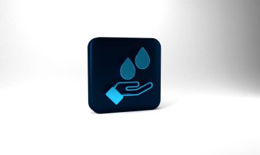 Blue Washing hands with soap icon isolated on grey background. Washing hands with soap to prevent virus and bacteria. Blue square button. 3d illustration 3D render.