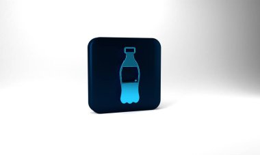 Blue Bottle of water icon isolated on grey background. Soda aqua drink sign. Blue square button. 3d illustration 3D render.