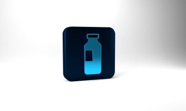 Blue Bottle of water icon isolated on grey background. Soda aqua drink sign. Blue square button. 3d illustration 3D render.