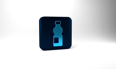 Blue Bottle of water icon isolated on grey background. Soda aqua drink sign. Blue square button. 3d illustration 3D render.