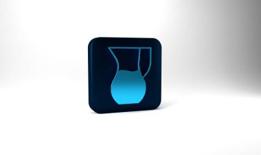 Blue Jug glass with water icon isolated on grey background. Kettle for water. Glass decanter with drinking water. Blue square button. 3d illustration 3D render.