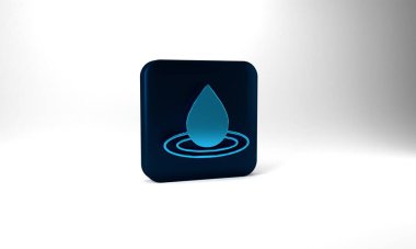 Blue Water drop icon isolated on grey background. Blue square button. 3d illustration 3D render.