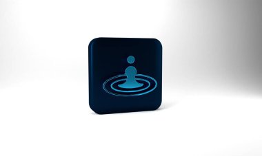 Blue Water drop icon isolated on grey background. Blue square button. 3d illustration 3D render.