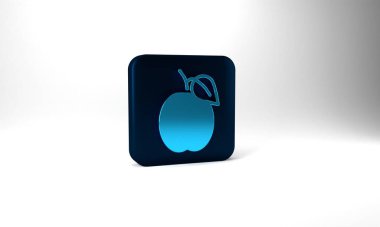 Blue Plum fruit icon isolated on grey background. Blue square button. 3d illustration 3D render.