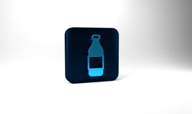 Blue Bottle of wine icon isolated on grey background. Blue square button. 3d illustration 3D render.