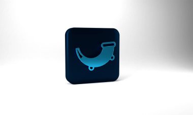 Blue Hunting horn icon isolated on grey background. Blue square button. 3d illustration 3D render.