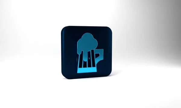 Значок Пивной Кружки Blue Wooden Сером Фоне Синяя Квадратная Кнопка — стоковое фото