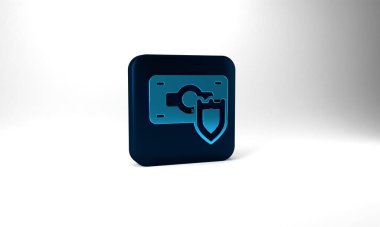 Blue Money with shield icon isolated on grey background. Insurance concept. Security, safety, protection, protect concept. Blue square button. 3d illustration 3D render.