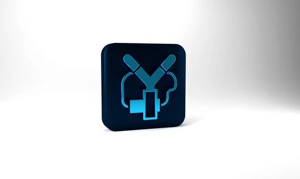 Blue Slingshot Icon Isolated Grey Background Blue Square Button Illustration — ストック写真