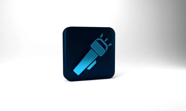 Blue Flashlight Icon Isolated Grey Background Blue Square Button Illustration — Stockfoto