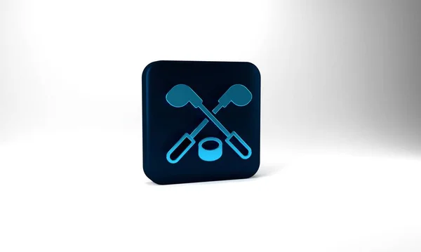 Blue Ice Hockey Sticks Puck Icon Isolated Grey Background Game — Stockfoto