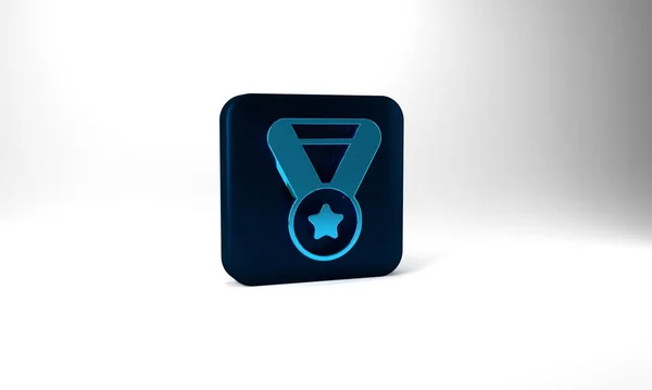 Blue Medal Icon Isolated Grey Background Winner Symbol Blue Square — Stock Photo, Image