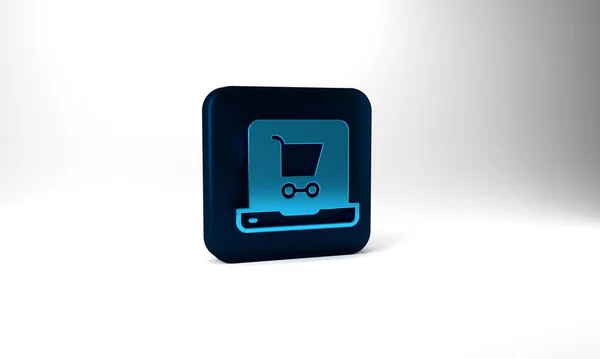 Blue Shopping Cart Screen Laptop Icon Isolated Grey Background Concept — Fotografia de Stock