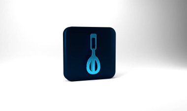 Blue Kitchen whisk icon isolated on grey background. Cooking utensil, egg beater. Cutlery sign. Food mix symbol. Blue square button. 3d illustration 3D render.