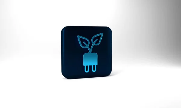 Blue Electric Saving Plug Leaf Icon Isolated Grey Background Energy — ストック写真