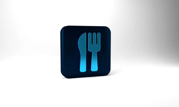 Blue Crossed Knife Fork Icon Isolated Grey Background Cutlery Symbol — Stockfoto