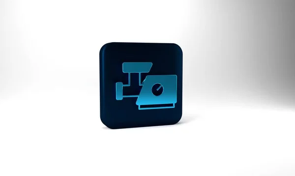 Blue Kitchen Meat Grinder Icon Isolated Grey Background Blue Square — Stockfoto