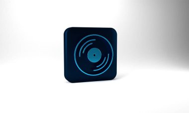 Blue Vinyl disk icon isolated on grey background. Blue square button. 3d illustration 3D render.