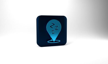 Blue Sleepy icon isolated on grey background. Sleepy zzz talk bubble. Blue square button. 3d illustration 3D render.