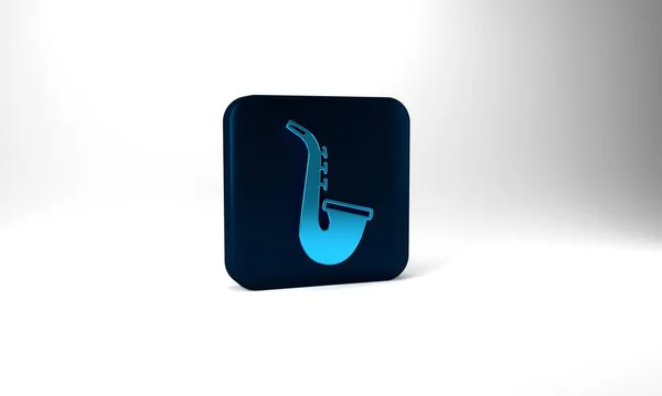 Blue Musical Instrument Saxophone Icon Isolated Grey Background Blue Square — Stockfoto