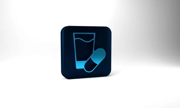 Blue Sleeping Pill Icon Isolated Grey Background Blue Square Button — Foto de Stock