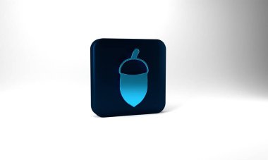 Blue Acorn icon isolated on grey background. Blue square button. 3d illustration 3D render.