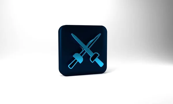 Blue Fencing Icon Isolated Grey Background Sport Equipment Blue Square — 图库照片