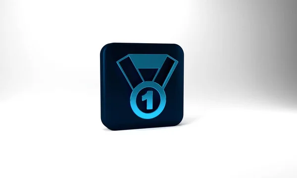 Blue Medal Icon Isolated Grey Background Winner Symbol Blue Square — ストック写真