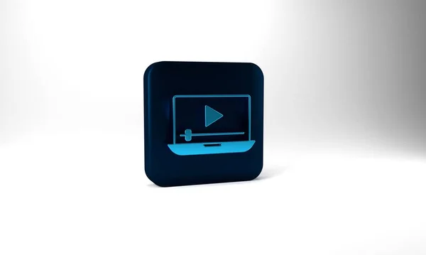 Blue Online Play Video Icon Isolated Grey Background Laptop Film — Stockfoto