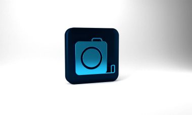 Blue Roulette construction icon isolated on grey background. Tape measure symbol. Blue square button. 3d illustration 3D render.
