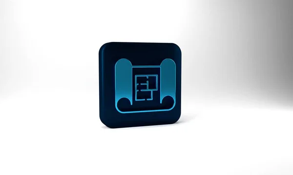 Blue House Plan Icon Isolated Grey Background Blue Square Button — Fotografia de Stock