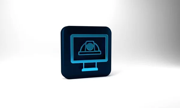 Blue Worker Safety Helmet Icon Isolated Grey Background Blue Square — Stock Fotó