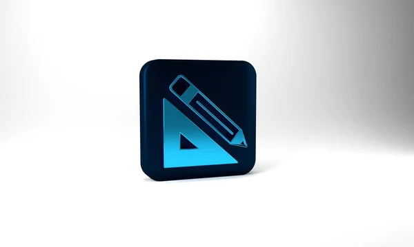 Blue Triangular Ruler Pencil Icon Isolated Grey Background Straightedge Symbol — 图库照片