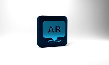 Blue Augmented reality AR icon isolated on grey background. Virtual futuristic wearable devices. Blue square button. 3d illustration 3D render.