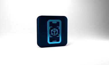 Blue 3d modeling icon isolated on grey background. Augmented reality or virtual reality. Blue square button. 3d illustration 3D render.