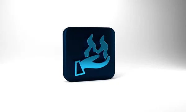 Blue Hand Holding Fire Icon Isolated Grey Background Blue Square — Stockfoto