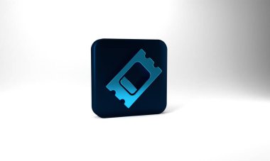 Blue Circus ticket icon isolated on grey background. Amusement park. Blue square button. 3d illustration 3D render.