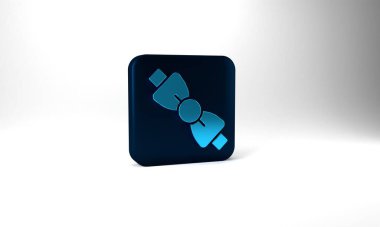 Blue Bow tie icon isolated on grey background. Blue square button. 3d illustration 3D render.