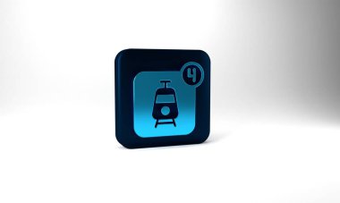 Blue Online ticket booking and buying app interface icon isolated on grey background. E-tickets ordering. Electronic train ticket on screen. Blue square button. 3d illustration 3D render.