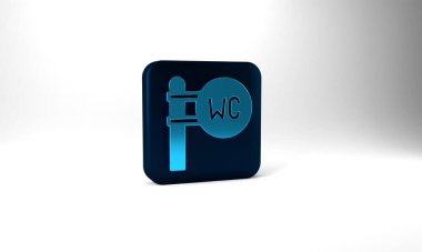 Blue Toilet icon isolated on grey background. WC sign. Washroom. Blue square button. 3d illustration 3D render.