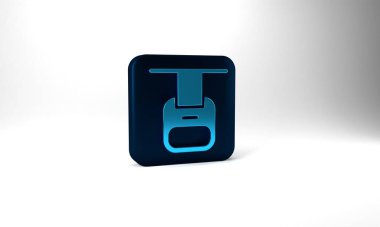 Blue Cable car icon isolated on grey background. Funicular sign. Blue square button. 3d illustration 3D render.
