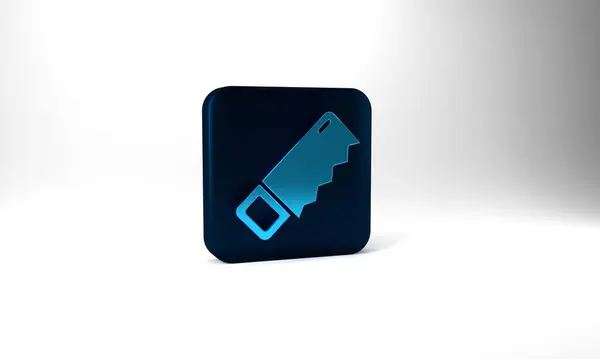 Blue Hand Saw Icon Isolated Grey Background Blue Square Button — 图库照片