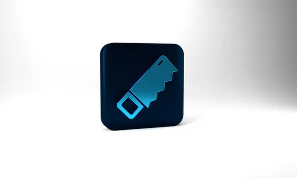 Blue Hand Saw Icon Isolated Grey Background Blue Square Button — Stok fotoğraf