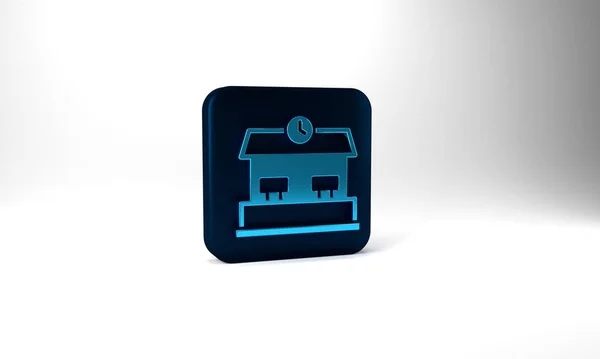 Blue Railway Station Icon Isolated Grey Background Blue Square Button — 图库照片